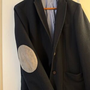 Zara Men's Black Blazer with Gray Elbow Patches